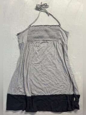 Y2K ROXY women's white grey striped mini halter beach dress, M.